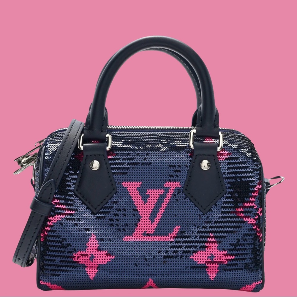 Louis Vuitton Sequin Speedy Bandouliere Giant Monogram Blue Pink